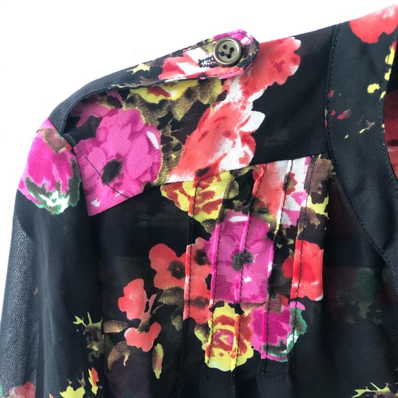 Black Floral Red Rose Sheer Blouse - Picture 2 of 4
